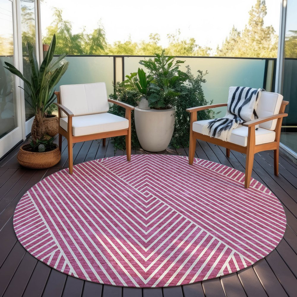 3' X 5' Blush And Ivory Geometric Washable Indoor Outdoor Area Rug