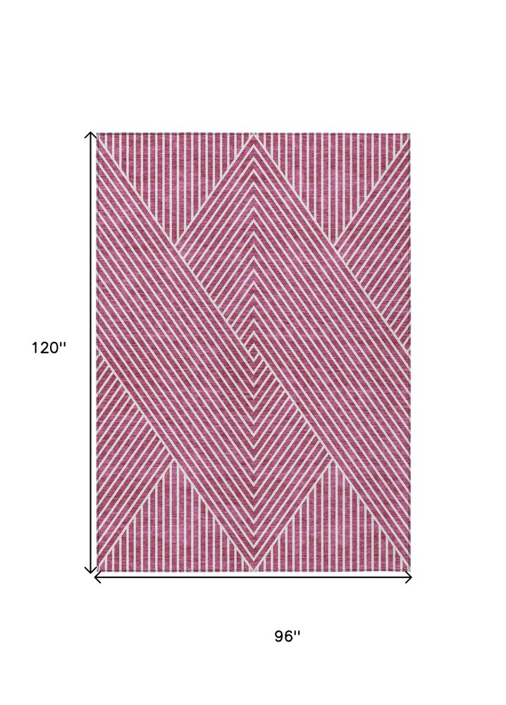 3' X 5' Blush And Ivory Geometric Washable Indoor Outdoor Area Rug