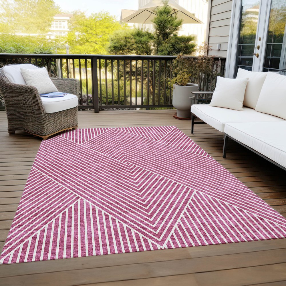 3' X 5' Blush And Ivory Geometric Washable Indoor Outdoor Area Rug