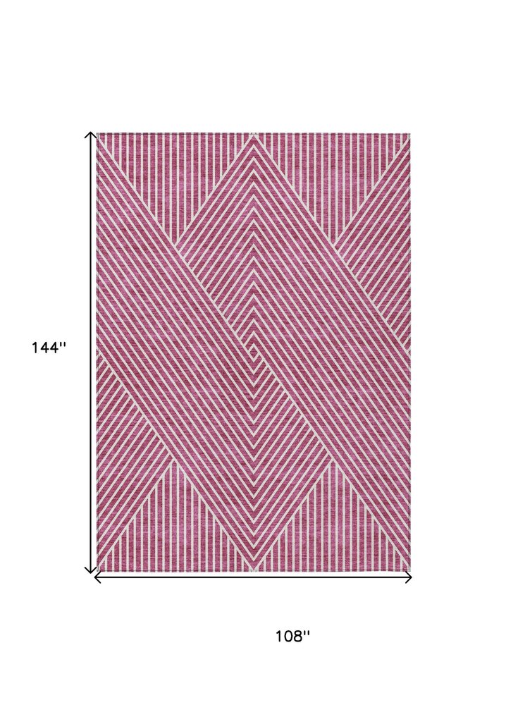 3' X 5' Blush And Ivory Geometric Washable Indoor Outdoor Area Rug