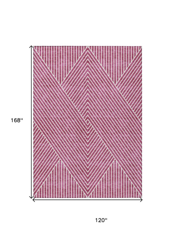 3' X 5' Blush And Ivory Geometric Washable Indoor Outdoor Area Rug