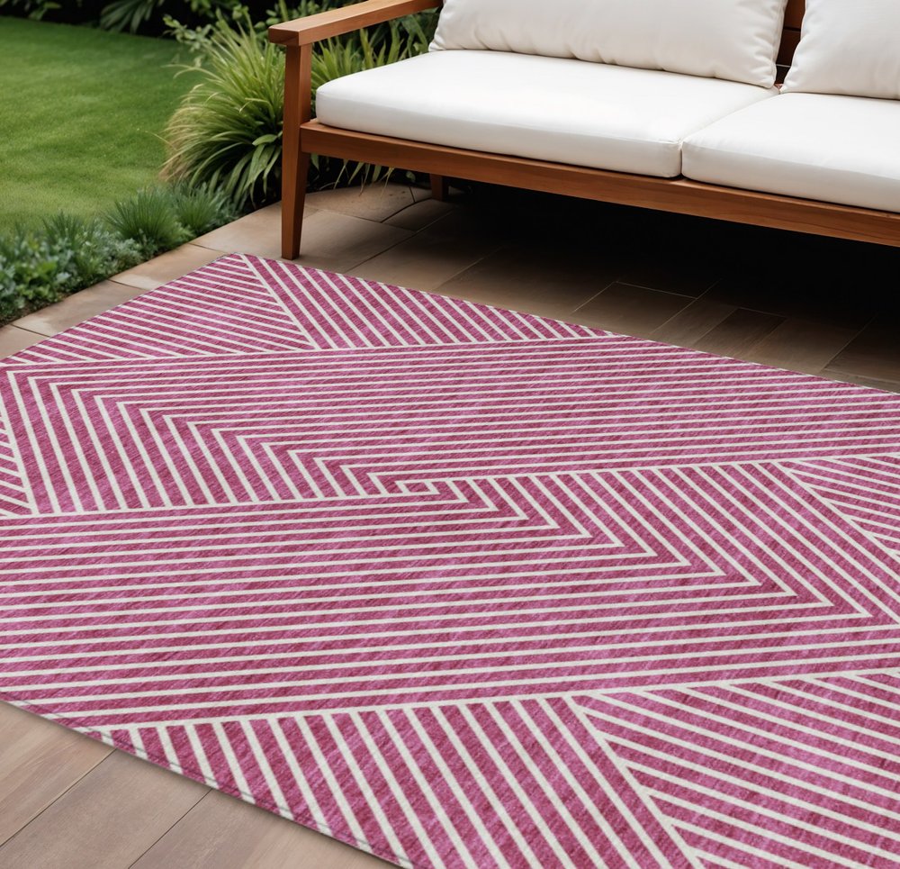 3' X 5' Blush And Ivory Geometric Washable Indoor Outdoor Area Rug