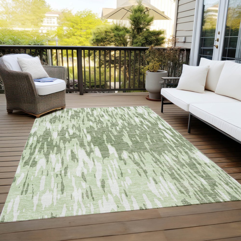 3' X 5' Green And Ivory Abstract Washable Indoor Outdoor Area Rug