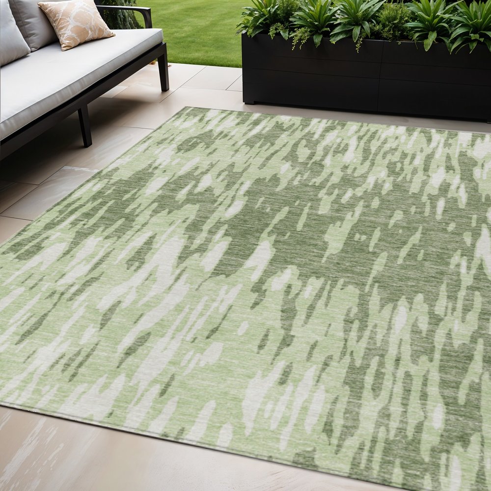 3' X 5' Green And Ivory Abstract Washable Indoor Outdoor Area Rug