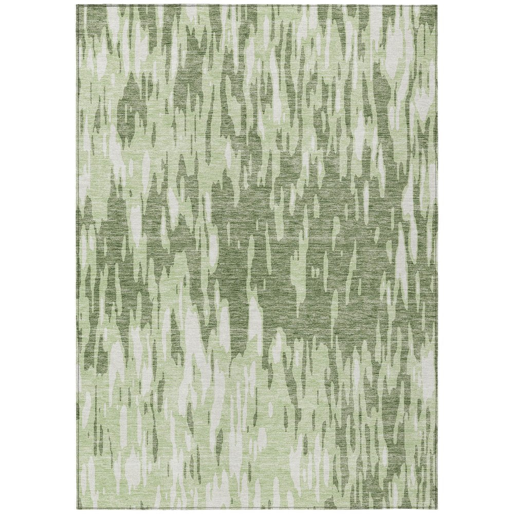 3' X 5' Green And Ivory Abstract Washable Indoor Outdoor Area Rug