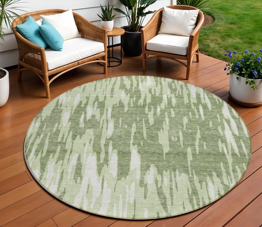 3' X 5' Green And Ivory Abstract Washable Indoor Outdoor Area Rug