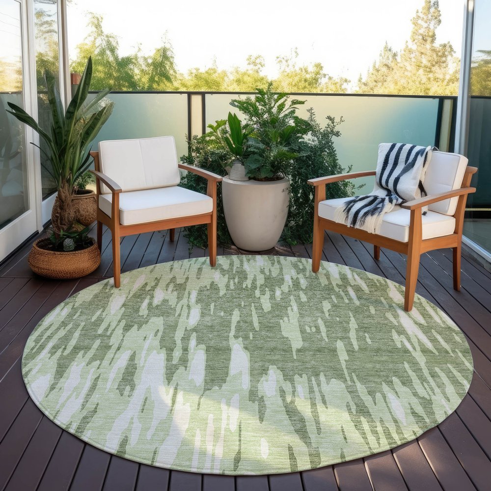 3' X 5' Green And Ivory Abstract Washable Indoor Outdoor Area Rug