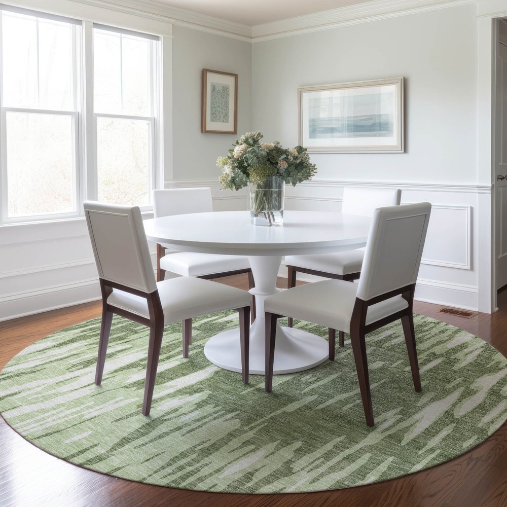 3' X 5' Green And Ivory Abstract Washable Indoor Outdoor Area Rug