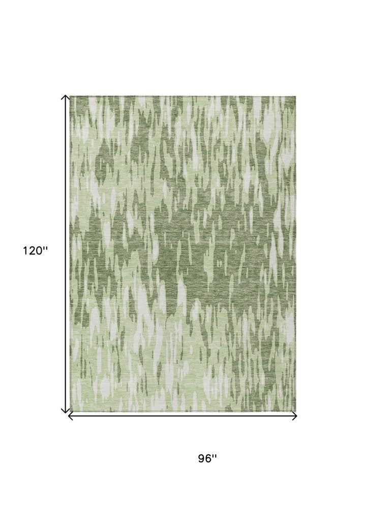 3' X 5' Green And Ivory Abstract Washable Indoor Outdoor Area Rug