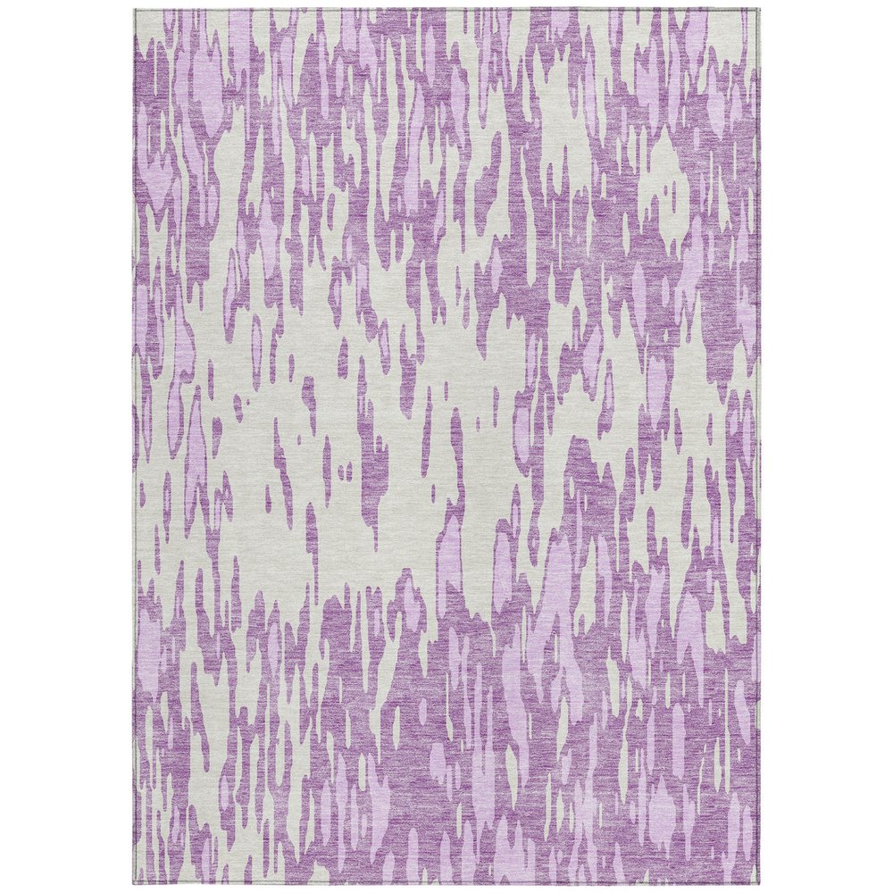3' X 5' Lavender And Ivory Abstract Washable Indoor Outdoor Area Rug