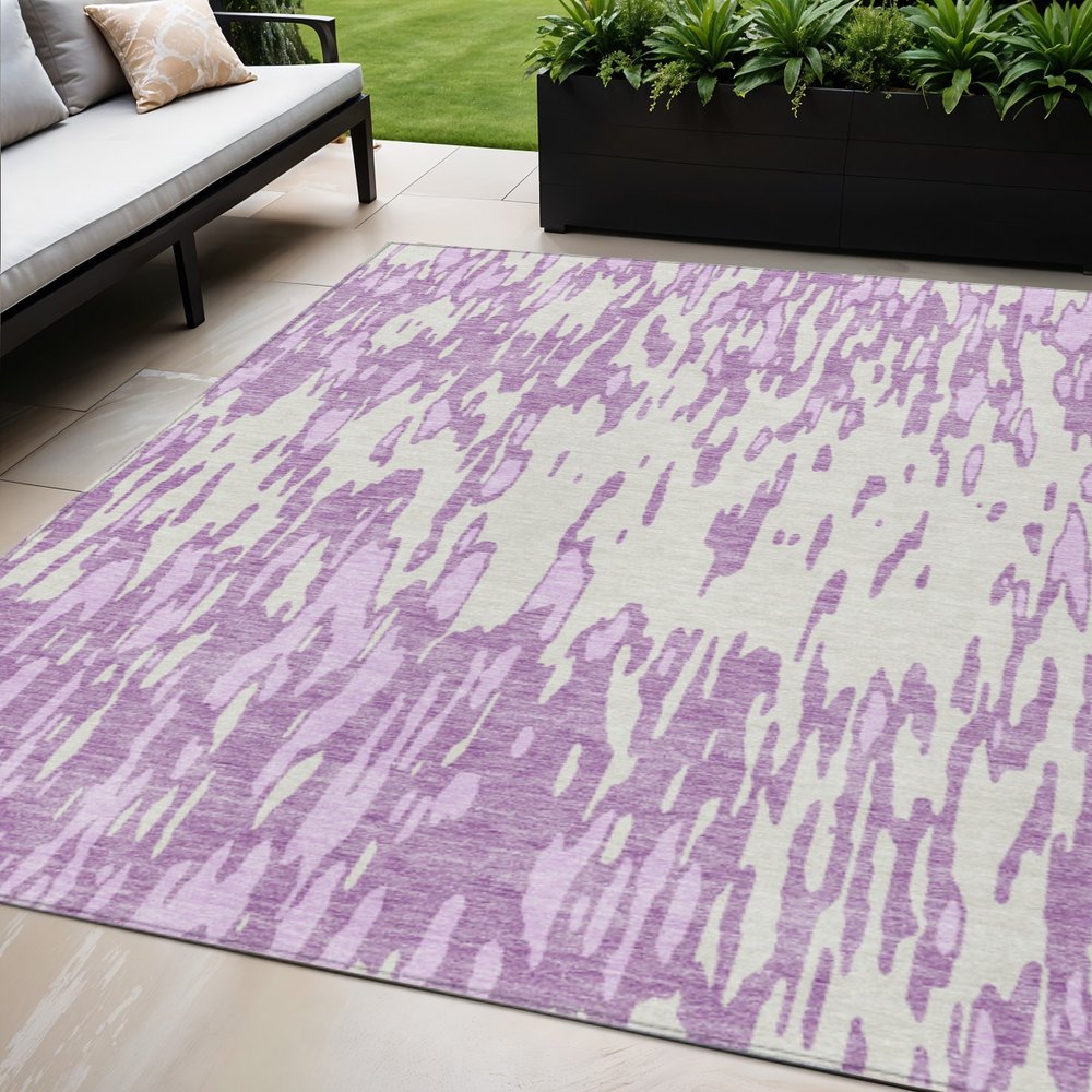 3' X 5' Lavender And Ivory Abstract Washable Indoor Outdoor Area Rug
