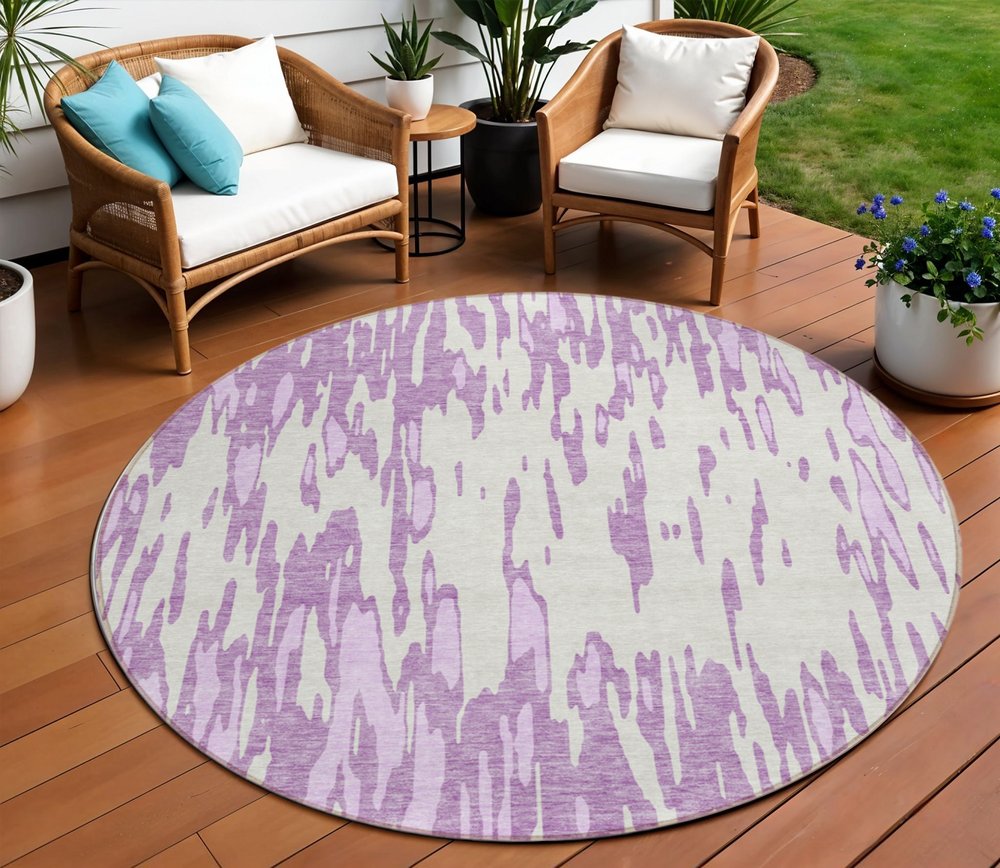 3' X 5' Lavender And Ivory Abstract Washable Indoor Outdoor Area Rug