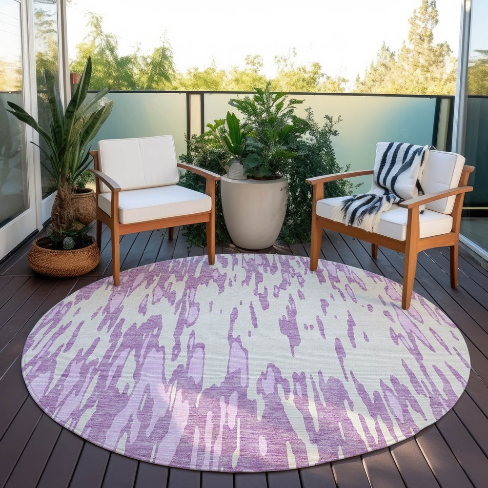 3' X 5' Lavender And Ivory Abstract Washable Indoor Outdoor Area Rug