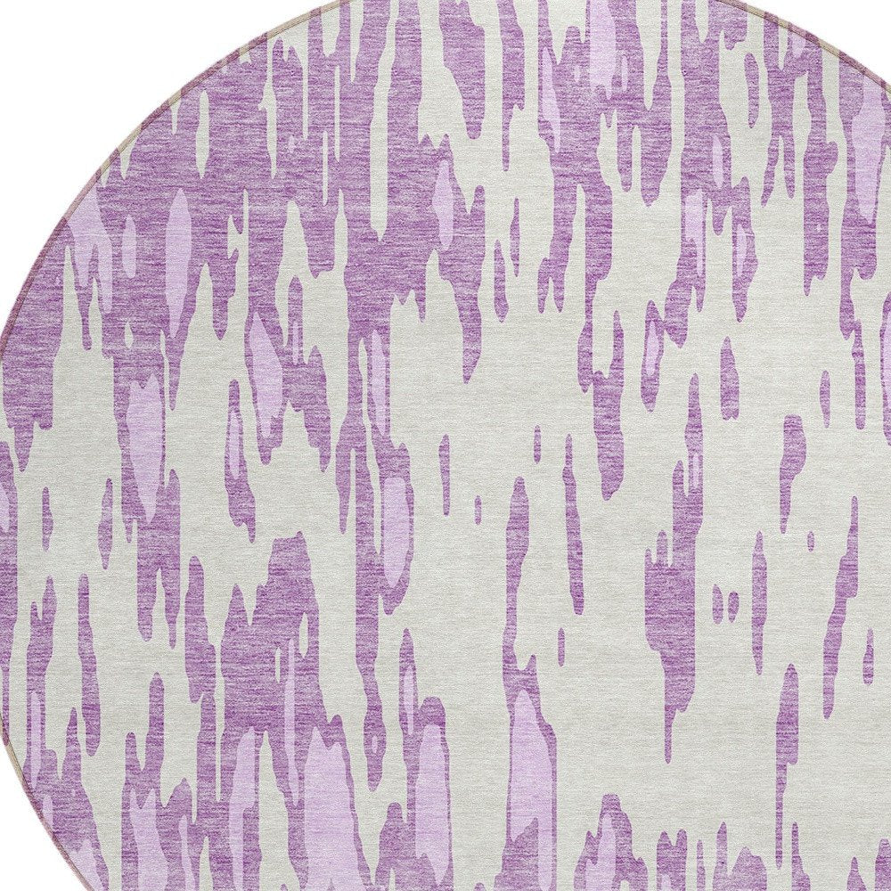 3' X 5' Lavender And Ivory Abstract Washable Indoor Outdoor Area Rug