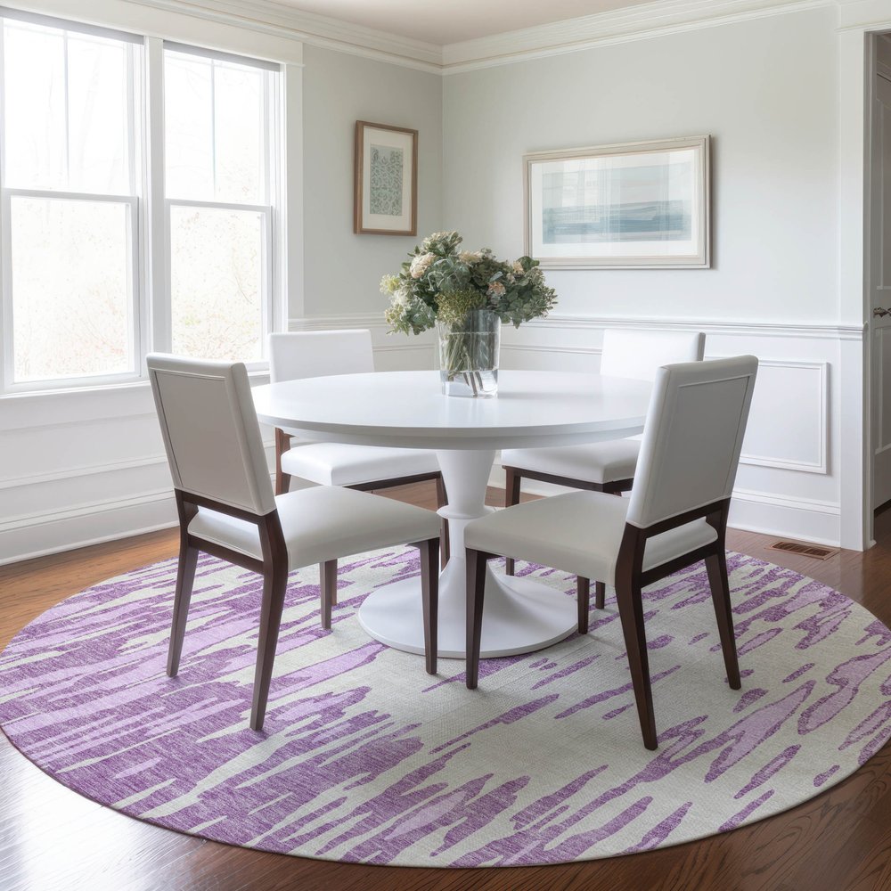 3' X 5' Lavender And Ivory Abstract Washable Indoor Outdoor Area Rug