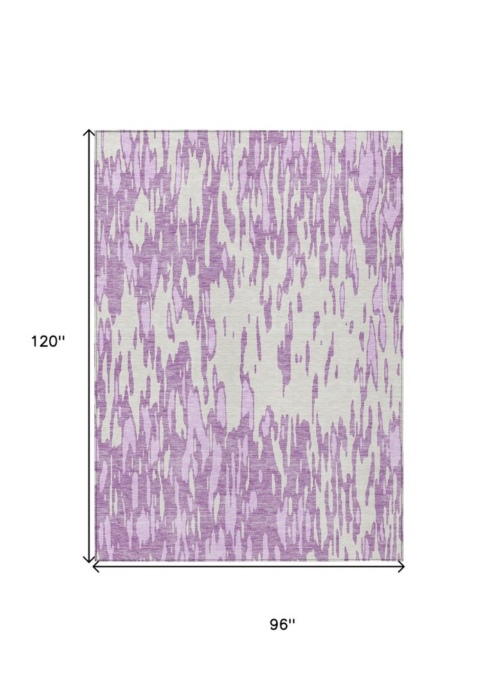 3' X 5' Lavender And Ivory Abstract Washable Indoor Outdoor Area Rug