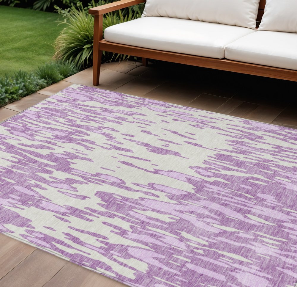3' X 5' Lavender And Ivory Abstract Washable Indoor Outdoor Area Rug