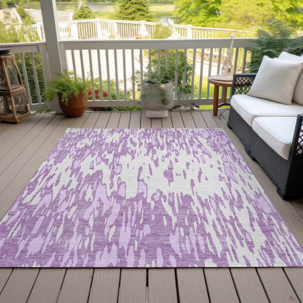 3' X 5' Lavender And Ivory Abstract Washable Indoor Outdoor Area Rug