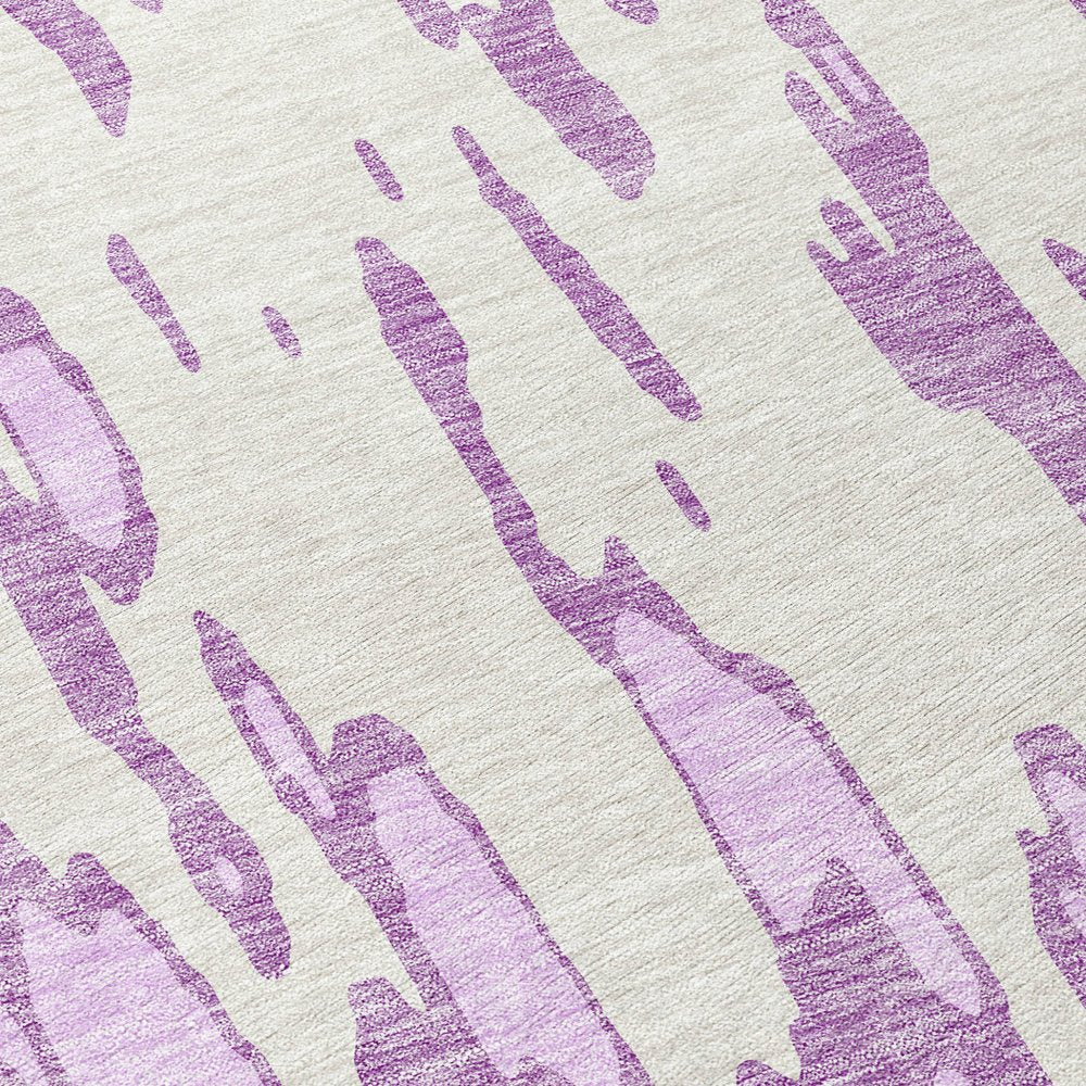 3' X 5' Lavender And Ivory Abstract Washable Indoor Outdoor Area Rug