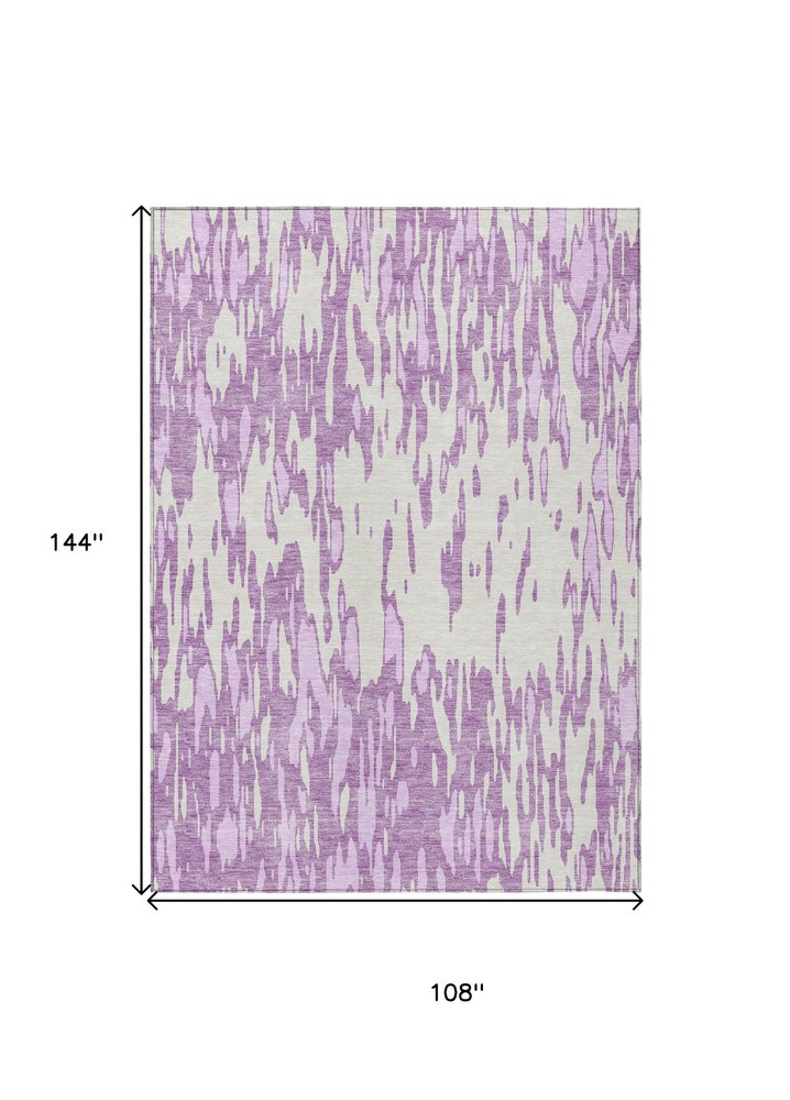 3' X 5' Lavender And Ivory Abstract Washable Indoor Outdoor Area Rug