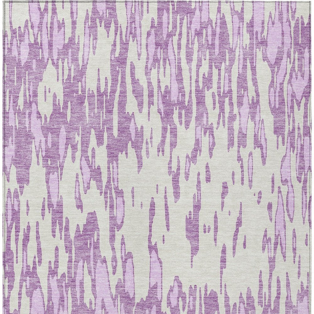 3' X 5' Lavender And Ivory Abstract Washable Indoor Outdoor Area Rug