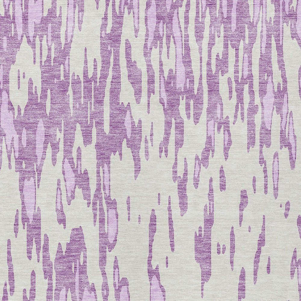 3' X 5' Lavender And Ivory Abstract Washable Indoor Outdoor Area Rug
