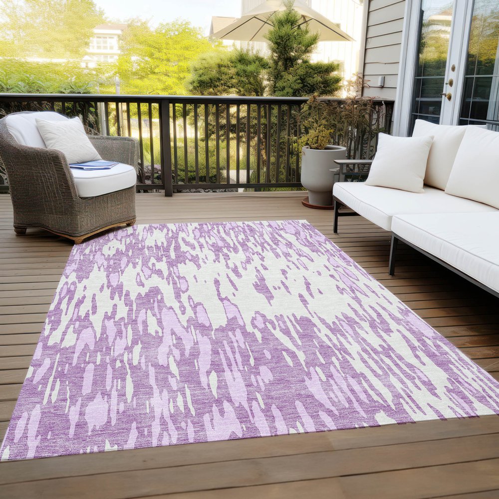 3' X 5' Lavender And Ivory Abstract Washable Indoor Outdoor Area Rug