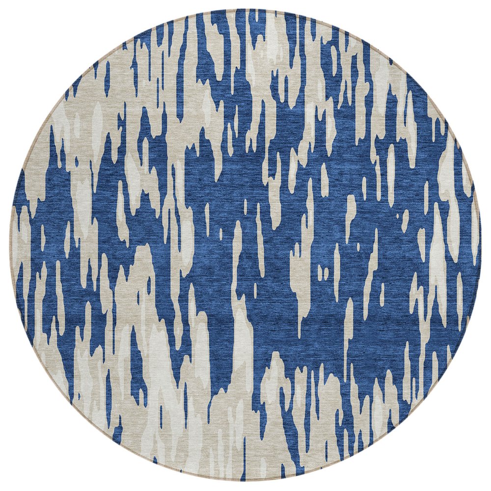3' X 5' Navy Blue And Ivory Abstract Washable Indoor Outdoor Area Rug