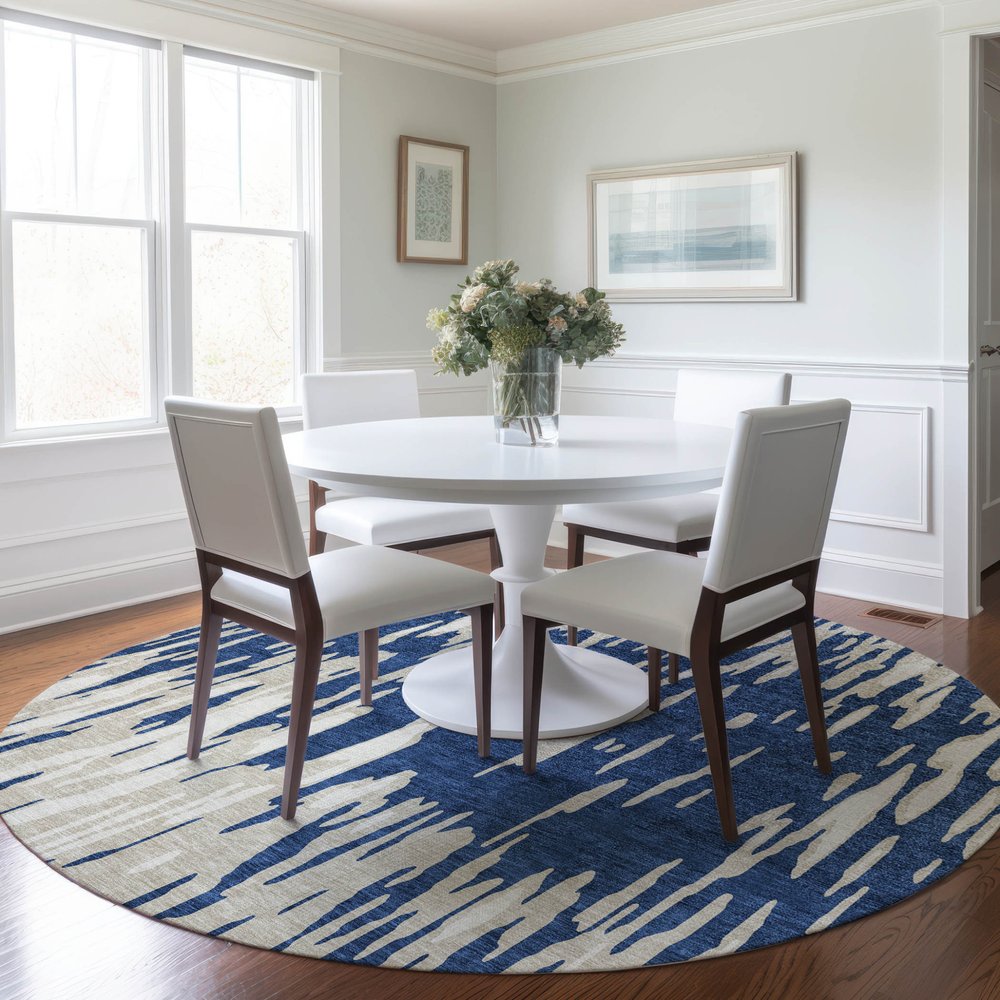 3' X 5' Navy Blue And Ivory Abstract Washable Indoor Outdoor Area Rug