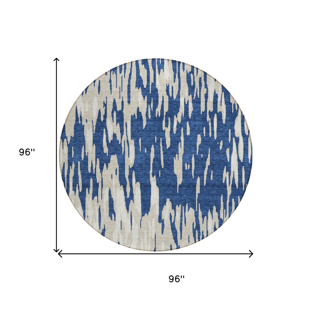 3' X 5' Navy Blue And Ivory Abstract Washable Indoor Outdoor Area Rug