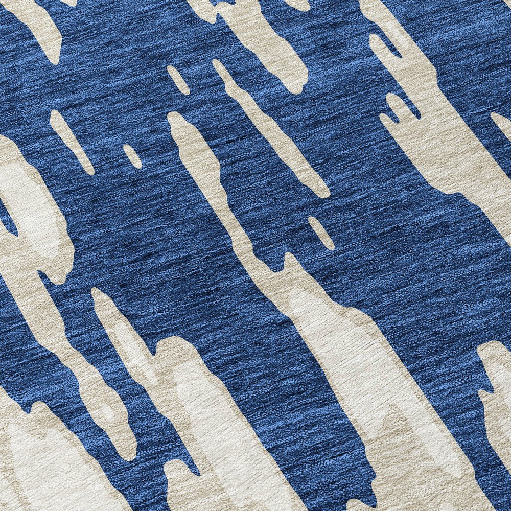 3' X 5' Navy Blue And Ivory Abstract Washable Indoor Outdoor Area Rug