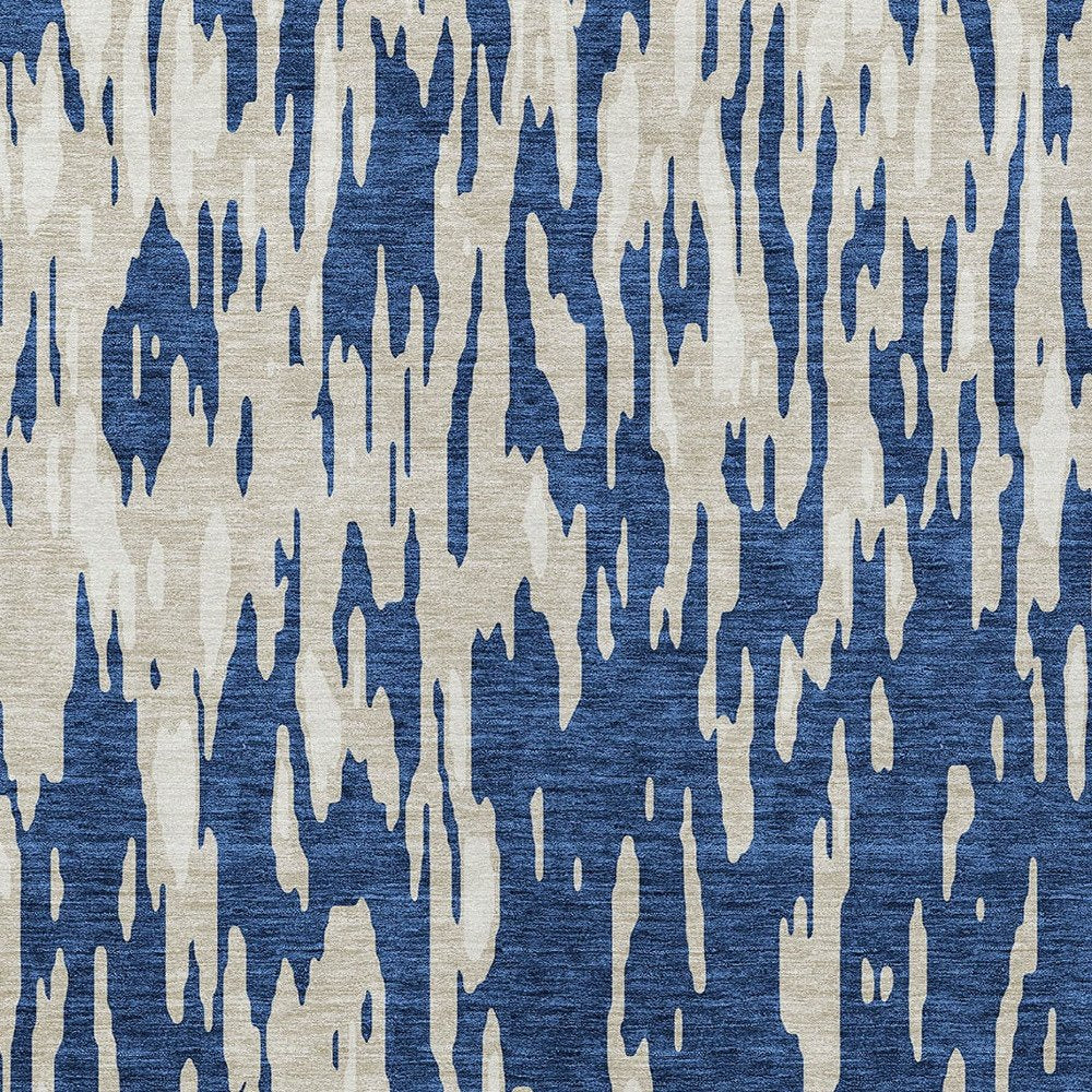 3' X 5' Navy Blue And Ivory Abstract Washable Indoor Outdoor Area Rug
