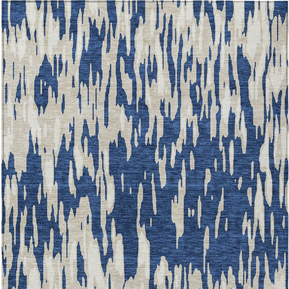 3' X 5' Navy Blue And Ivory Abstract Washable Indoor Outdoor Area Rug