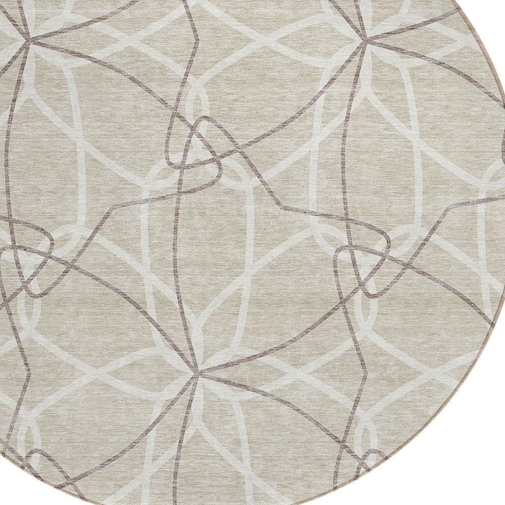 3' X 5' Beige And Ivory Geometric Washable Indoor Outdoor Area Rug