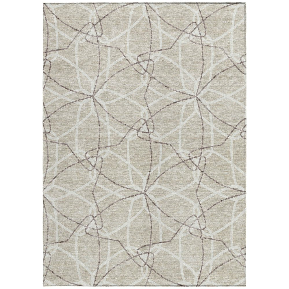 3' X 5' Beige And Ivory Geometric Washable Indoor Outdoor Area Rug