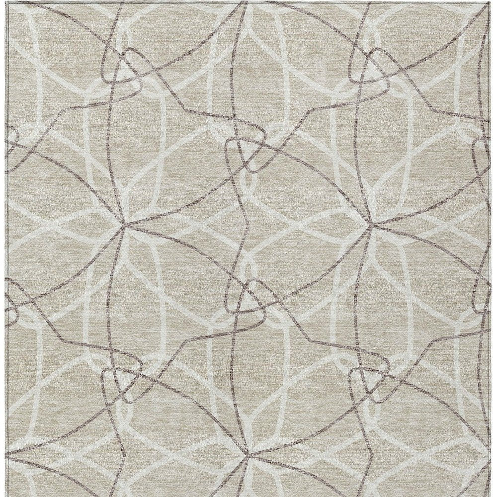 3' X 5' Beige And Ivory Geometric Washable Indoor Outdoor Area Rug