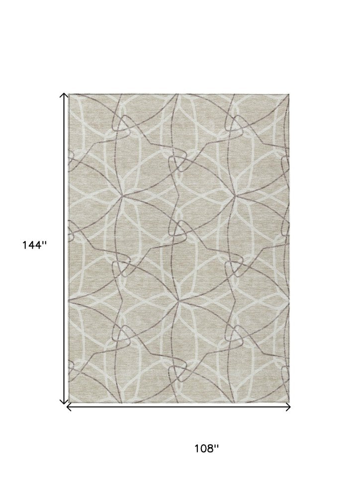 3' X 5' Beige And Ivory Geometric Washable Indoor Outdoor Area Rug