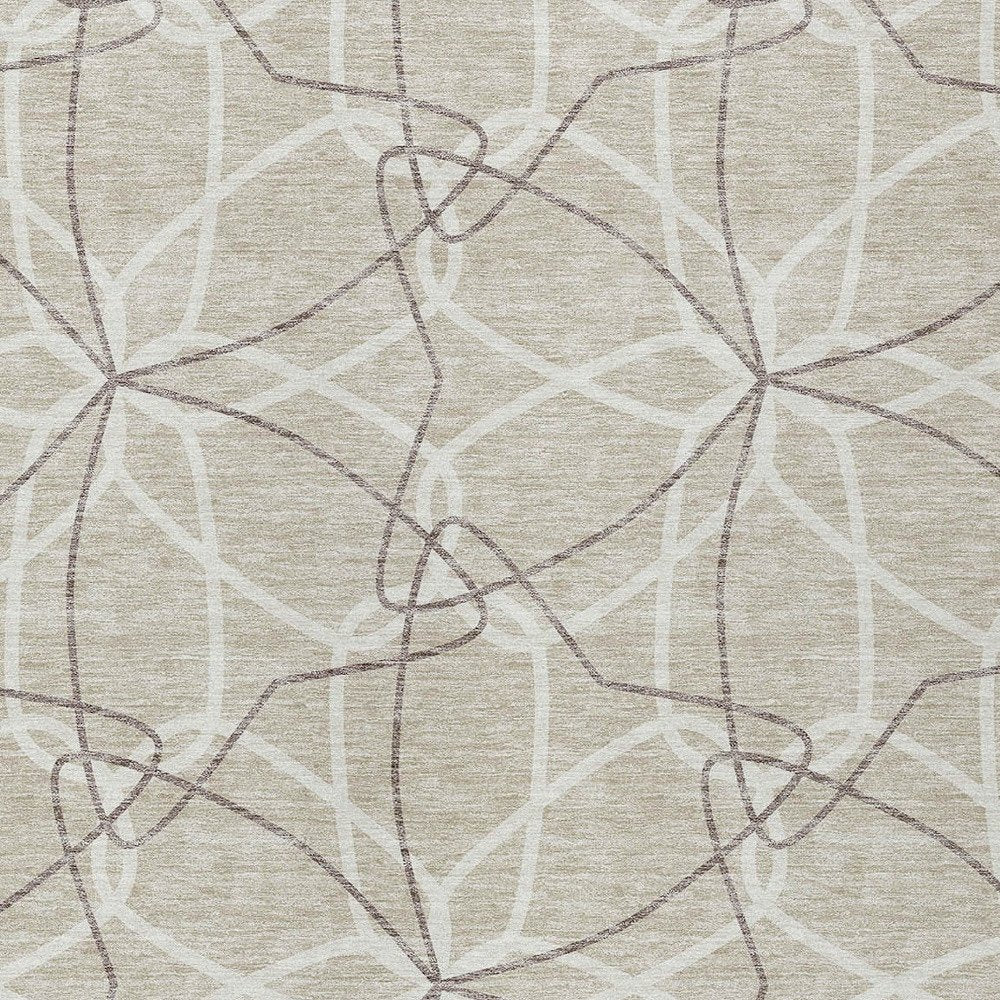 3' X 5' Beige And Ivory Geometric Washable Indoor Outdoor Area Rug