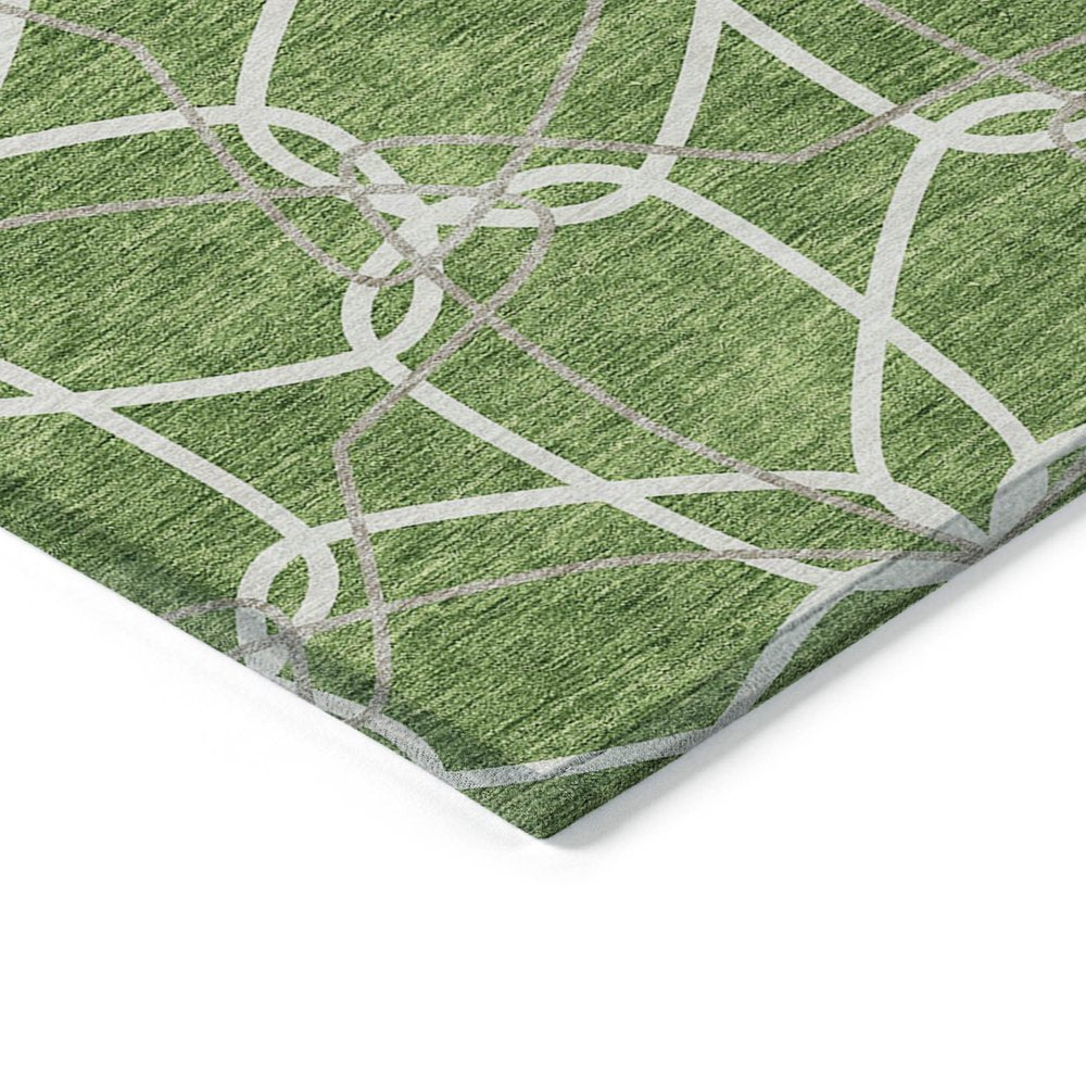 3' X 5' Green And Ivory Geometric Washable Indoor Outdoor Area Rug