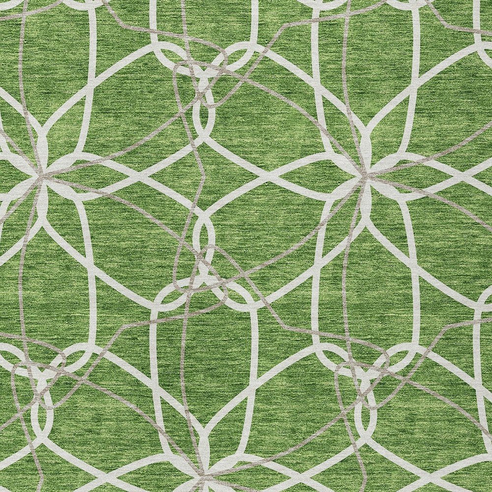 3' X 5' Green And Ivory Geometric Washable Indoor Outdoor Area Rug