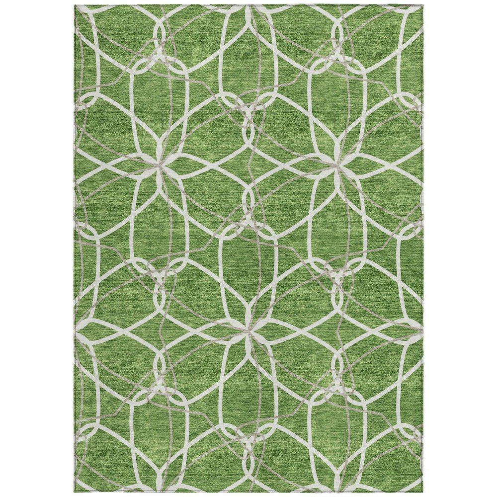 3' X 5' Green And Ivory Geometric Washable Indoor Outdoor Area Rug