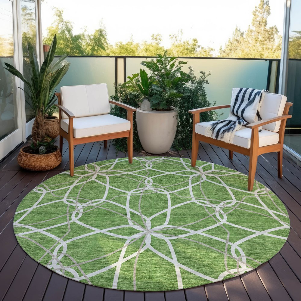 3' X 5' Green And Ivory Geometric Washable Indoor Outdoor Area Rug