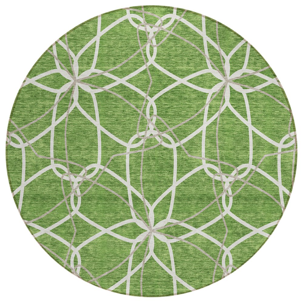 3' X 5' Green And Ivory Geometric Washable Indoor Outdoor Area Rug