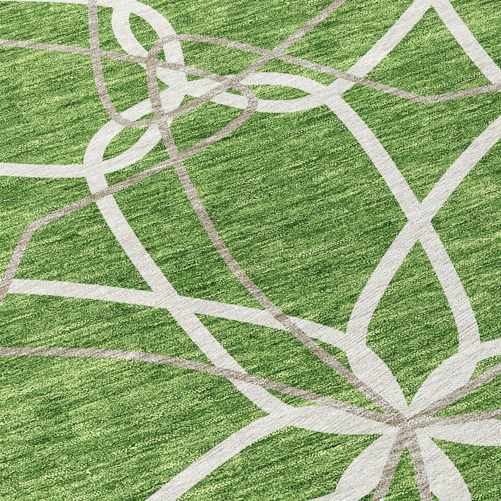 3' X 5' Green And Ivory Geometric Washable Indoor Outdoor Area Rug