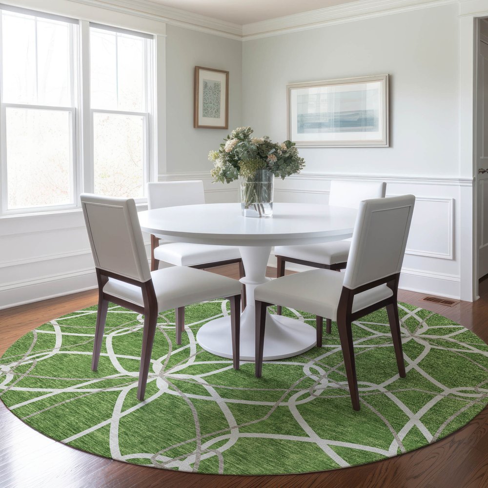 3' X 5' Green And Ivory Geometric Washable Indoor Outdoor Area Rug