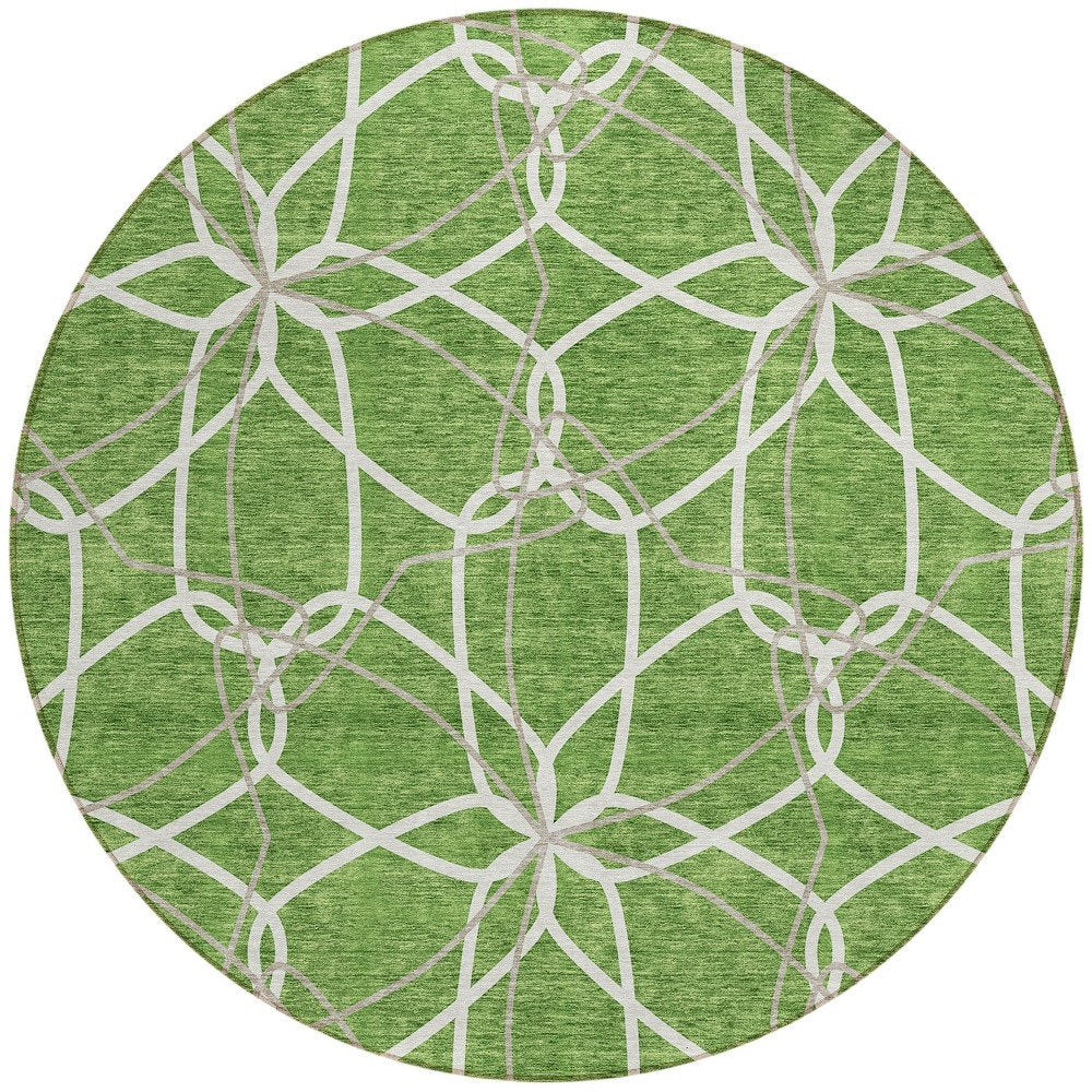 3' X 5' Green And Ivory Geometric Washable Indoor Outdoor Area Rug