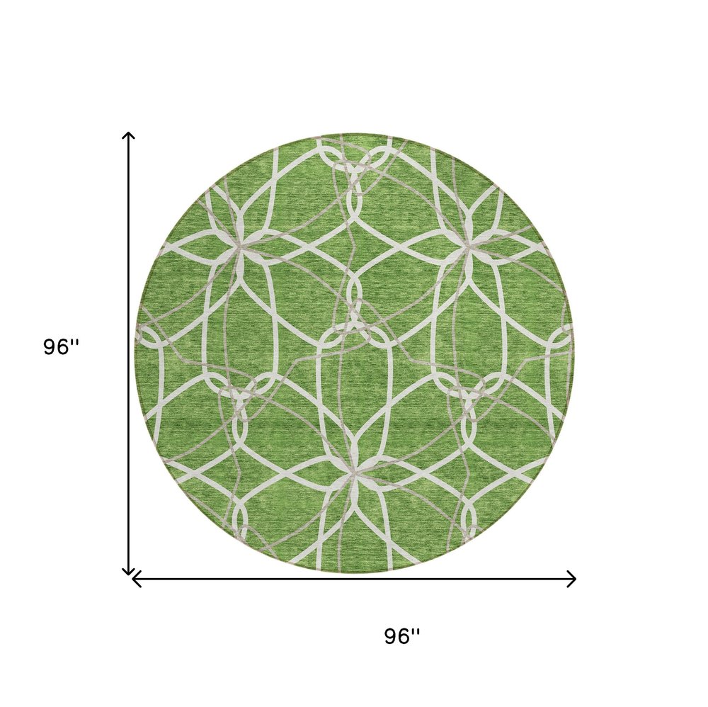 3' X 5' Green And Ivory Geometric Washable Indoor Outdoor Area Rug