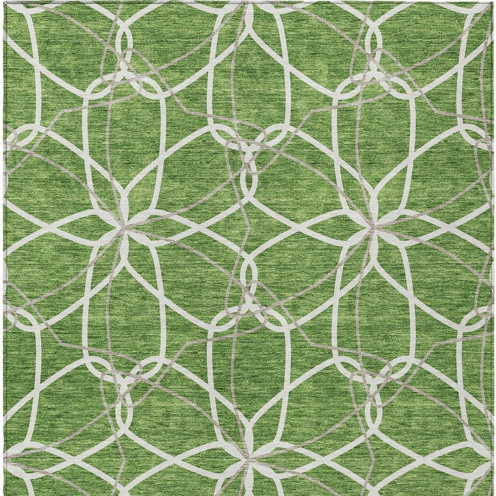 3' X 5' Green And Ivory Geometric Washable Indoor Outdoor Area Rug