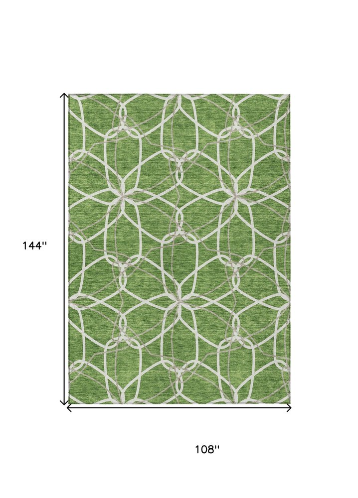 3' X 5' Green And Ivory Geometric Washable Indoor Outdoor Area Rug