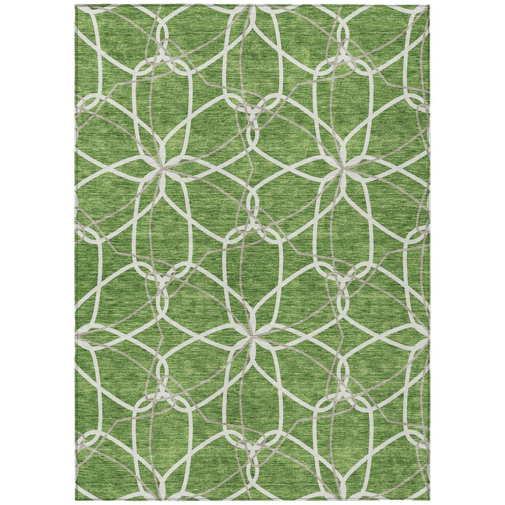 3' X 5' Green And Ivory Geometric Washable Indoor Outdoor Area Rug